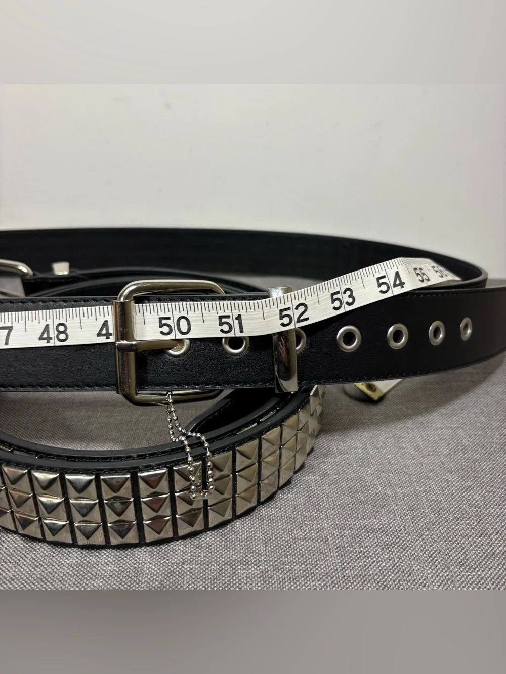 foolsGold Black Pyramid Stud Leather Belt with Silver Buckle- 4XL
